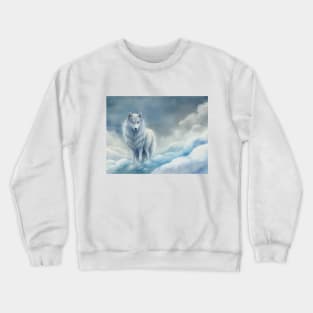 Funny White Wolf Hunting Fantasy clouds snowy ground gifts idea watercolor art hoodie Crewneck Sweatshirt